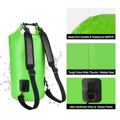 Piscifun Dry Bag, Waterproof Floating Backpack 10L/20L/30L/40L | Waterproof Phone Case, Adjustable shoulder straps, Roll-top closure keeps gear dry, Ideal for Boating, Kayaking, Fishing - color: Light Green, style: 10l