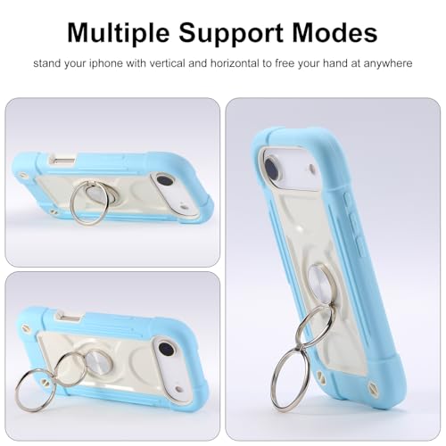 MARKILL Compatible with iPhone Air Case 6.5 Inch 2025 with 360 Degree Rotate Ring Stand, Military Grade Drop Protection Full Body Rugged Protective Case Kids - color: Ice Blue, size: iPhone Air 6.5"