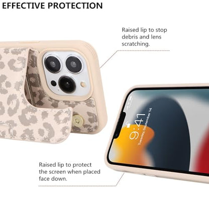 iCoverCase Compatible with iPhone 13 Pro Case with Card Holder, Wallet Phone Case for Women Men RFID Blocking PU Leather Protective Case 6.1 Inch (Beige Leopard) - color: Beige Leopard