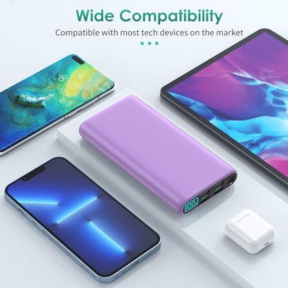 Portable Charger 38800mAh,LCD Display Power Bank,5 USB Outputs Battery Pack Backup, USB-C 3A in&Out Travel Essential Portable Phone Charger for iPhone 18/17/16/15/14 Pro,Android… - color: Purple