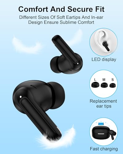 Wireless Earbuds, 5.4 Bluetooth Headphones for iPhone 17, Bluetooth Ear Buds with Bass Stereo Sound, Noise Cancelling, IP7 Waterproof in-Ear Earphones with Mic for iPhone 17e/16/15/Sansung Galaxy/iPad - color: Black