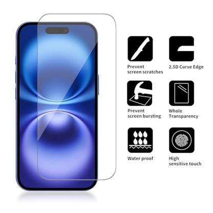 [4 Pack Glass Screen Protector Compatible for iPhone 16 / iPhone 15 [9H Hardness]-HD Screen Tempered Glass, Scratch Resistant, Easy Install [Case Friendly] [Bubble Free] - size: iPhone 16 / iPhone 15