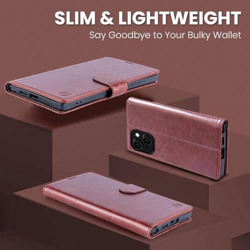 FLIPALM Card Holder Wallet Case for iPhone 15 Plus 6.7", Brown | RFID Blocking, PU Leather Folio Flip, Kickstand, Protective Shockproof Cover - color: Brown, size: iPhone 15 Plus - 6.7"