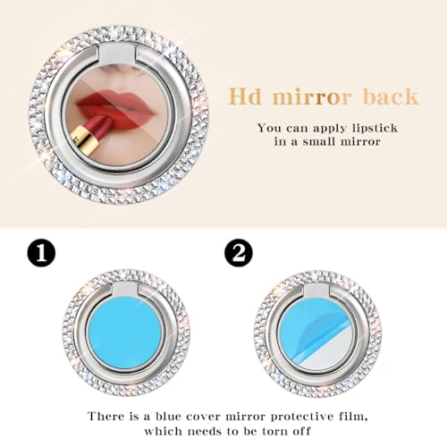 Bling Crystal Rhinestone Cell Phone Ring Holder Grip，360°Rotation Ultrathin Finger Cute Glitter Stand Kickstand Universal Compatible with iPhone Samsung Galaxy LG Google iPad （Silver）