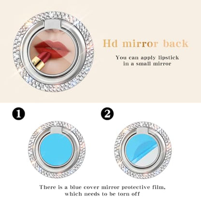 Bling Crystal Rhinestone Cell Phone Ring Holder Grip，360°Rotation Ultrathin Finger Cute Glitter Stand Kickstand Universal Compatible with iPhone Samsung Galaxy LG Google iPad （Silver）