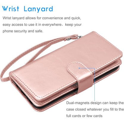 Tekcoo Wallet Case Compatible with iPhone 16 Pro (6.3 inch) 2024 Luxury ID Cash Credit Card Slots Holder Carrying Pouch Folio Flip PU Leather Cover [Detachable Magnetic Hard Case] Strap [Rose Gold] - color: Rose Gold, size: 16 Pro