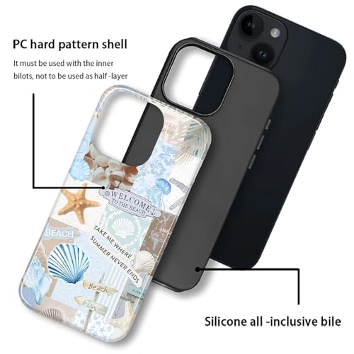 Case Compatible with iPhone 13 14, Cute Dual Layer Hybrid Phone Cover, Military Grade Drop Protection, Aesthetic Shockproof Phone Case for Women Girls, Boho Beach Summer Collage - color: Boho Beach Summer Collage, size: Iphone 13/14