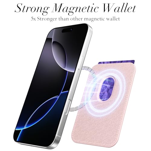 Svanove Leopard Magnetic Phone Wallet Compatible with Magsafe Wallet for Women, Cheetah Print ID Credit Card Holder Wallets for iPhone 17/16/15/14/13/12 Series, Cute Slim Leather Wallets, Pink - color: Pink
