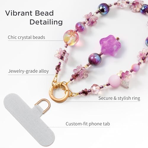 POSADINA Phone Charm for Women, Anti-Theft Phone Wrist Strap, Hands-Free & Detachable Cellphone Lanyard Chain with Tether Tab - color: Amethyst Glow