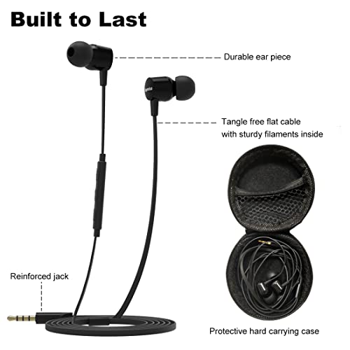Joymiso Wired Earbuds for School Kids Women Small Ears w Mic and Case Black