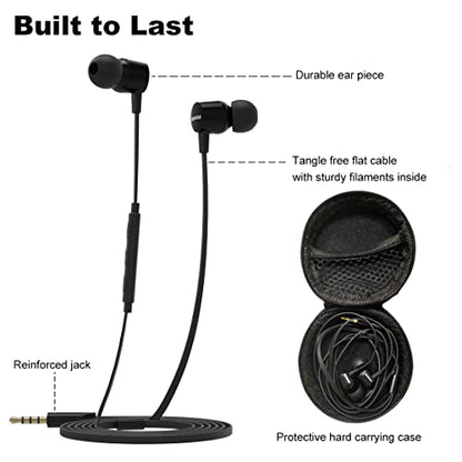 Joymiso Wired Earbuds for School Kids Women Small Ears w Mic and Case Black