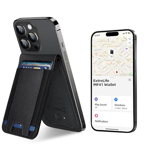 for Magsafe Wallet Works with Apple Find My, Leather Magnetic Phone Wallet - color: Classic Black