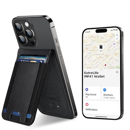for Magsafe Wallet Works with Apple Find My, Leather Magnetic Phone Wallet - color: Classic Black