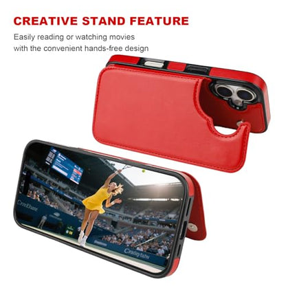 ONETOP for iPhone 17 Wallet Case with Credit Card Holder,Red | Kickstand,ID/Cash Holder,Case Wallet with Card Slots,Double Magnetic Clasp,Durable PU Leather Shockproof Cover for Women Men - color: Red