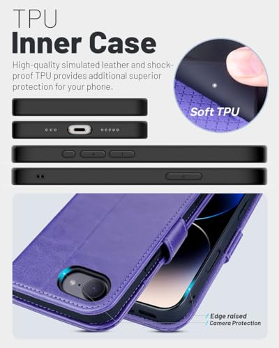 OCASE for iPhone 17e/iPhone 16e Wallet Case, Card Holder, Purple | RFID Blocking, Kickstand, Magnetic Closure, PU Leather Flip Folio, Shockproof TPU Shell, Protective Phone Cover (6.1") - color: Purple