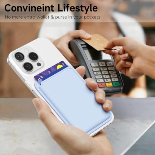 oakxco Magnetic Phone Wallet Stick On, Secure Phone Card Holder Silicone Compatible with Magsafe, Adhesive Pocket Sleeve ID Credit Card, Slim Thin Card Case, Compatible with iPhone Samsung, Light Blue - color: Light Blue