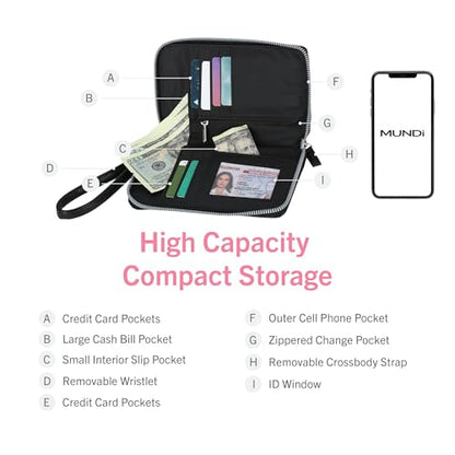 Mundi Jacqui RFID Crossbody Wallet for Women, Vegan Leather Small Travel Handbag with Phone Holder, Compact Organizer with Card Slots and Removable Strap, Vacation Purse in (Red) - color: (Red)