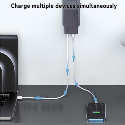 65W Flat USB C Wall Charger Block,Dual USB-C Ports,Grey - size: 65w 2C