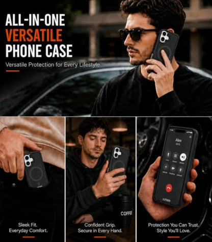LOOXER® Heavy Duty Rugged Magnetic Case for iPhone 17 (6.3”) | Military Grade Shockproof Protection,MagSafe Compatible+ Tempered Glass Included (Black, 17) - color: Black, size: 17