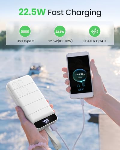 Power Bank, 50000mAh 22.5W with USB-C Fast Charging Portable Charger - color: White