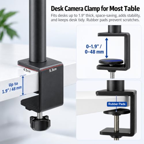 Camera Desk Mount Table Stand with Magic Arm and 1/4" Ball Head, Phone Desk Mount, Overhead Webcam Mount, Adjustable Light Stand Tabletop C Clamp for DSLR Ring Light Live Streaming Photo Video - color: OS03