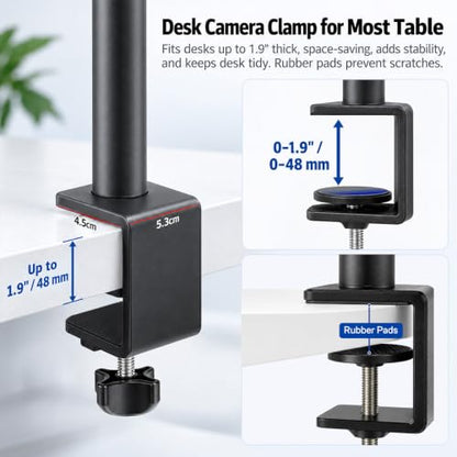 Camera Desk Mount Table Stand with Magic Arm and 1/4" Ball Head, Phone Desk Mount, Overhead Webcam Mount, Adjustable Light Stand Tabletop C Clamp for DSLR Ring Light Live Streaming Photo Video - color: OS03