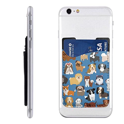 Dog Pattern Phone Credit Card Holders Sleeve Adhesive Wallet Compatible with Most Back of Phones - color: Dog Pattern