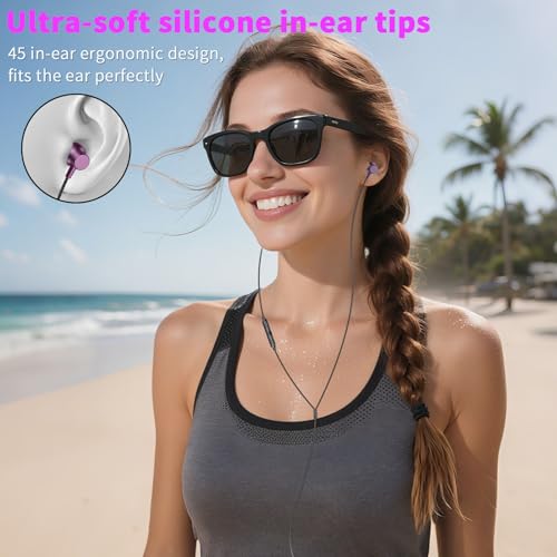 3.5mm Headphones Wired Earbuds for Laptop School Computer PC,Purple - color: Purple