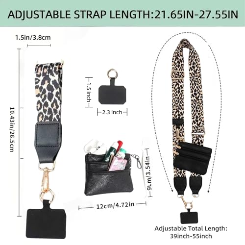 Crossbody Body Phone Holder for Women, New Phone Strap with Zippered Pouch, Adjustable Crossbody Strap - color: Leopard