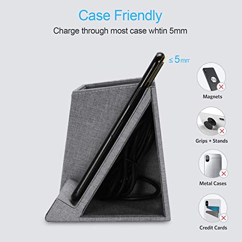 COSOOS Fast Wireless Charger with Desk Organizer, Desk Phone Charger Compatible with 12/12 Pro/12 Pro Max/12 Mini/SE /11/11 Pro Max/XS, Galaxy S20/S20+/S10/Note 10/Note 9/(No AC Adapter) - color: Grey