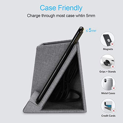 COSOOS Fast Wireless Charger with Desk Organizer, Desk Phone Charger Compatible with 12/12 Pro/12 Pro Max/12 Mini/SE /11/11 Pro Max/XS, Galaxy S20/S20+/S10/Note 10/Note 9/(No AC Adapter) - color: Grey