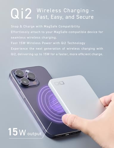 CIO SMARTCOBY Slim 5K 5000mAh Qi2 MagSafe Power Bank Safety Model (Silver) | Lightweight travel, advanced overheat protection, stays cool during use, 15W wireless, 20W USB-C PD, for iPhone - color: Silver