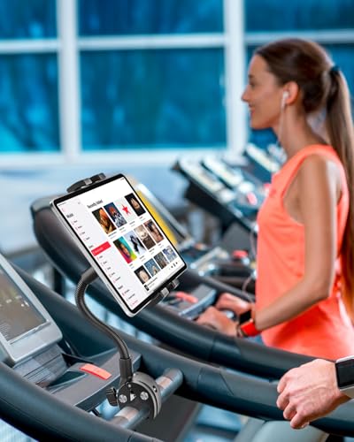 Gooseneck Tablet Holder for Wheelchair/Stroller/Golf Cart/Boat/Mic stand/Indoor Cycling Bike/Gym Bicycle Handlebar Clamp, Compatible with 4.7-13" iPad Pro/Air/Mini, iPhone, Galaxy, Fire HD, E-book