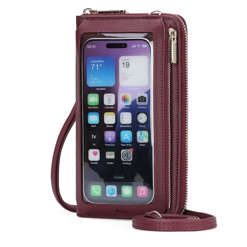 GOIACII Phone Purse Crossbody Bags for Women Small Travel Wallet Touch Screen RFID Blocking - color: A10 Wined Red