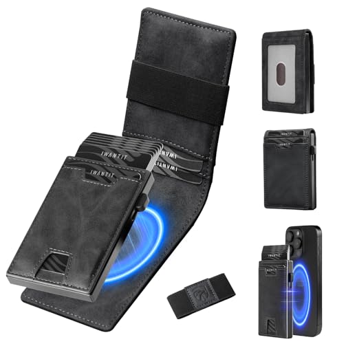 iwantit 3 in 1 Magsafe Wallet Men: Bifold Wallet + Magnetic Wallet for iPhone - Detachable Cash Strap, Smart Pop Up Card Holder, ID Window, Premium Leather (Classic Grey) - color: Classic Grey