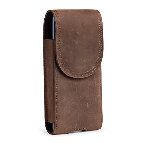 Genuine Leather Phone Holster for Men, Belt Pouch Cell Phone Holder Belt Clip Holster Case Fit for iPhone 17 Pro Max 16 Pro Max 15 Pro Max 14 Pro Max Samsung Galaxy S25 Ultra S24 Ultra (Brown) - color: Retro Brown