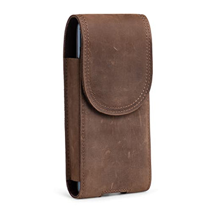 Genuine Leather Phone Holster for Men, Belt Pouch Cell Phone Holder Belt Clip Holster Case Fit for iPhone 17 Pro Max 16 Pro Max 15 Pro Max 14 Pro Max Samsung Galaxy S25 Ultra S24 Ultra (Brown) - color: Retro Brown