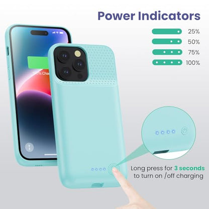 Feob Battery Case for iPhone 14 Pro Max,[2026 Upgraded] 8600mAh Ultra-Slim Portable Extended Charger Case Cover for iPhone 13 Pro Max Charging Case (6.7 Inch)-Green - color: Green