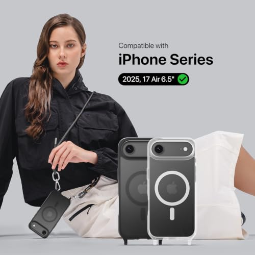 MAGEASY Roam MagSafe Crossbody iPhone Case with Adjustable Strap for iPhone Air, Magnetic Case with Detachable Lanyard, 16FT Drop Defense, Camera Control Compatible (Transparent) - color: Transparent, size: iPhone 17 Air