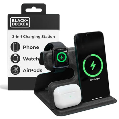 BLACK+DECKER 3 in 1 Charging Station for Apple Multiple Devices, (Black) - color: Black