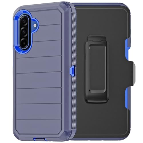 for Samsung Galaxy A17 Case with Belt Clip Holster & Kickstand, Heavy Duty 3-Layer Military Grade Rugged Full Body Protection Cover Case for Galaxy A17 5G (Navy Blue/Blue) - color: Navy Blue/Blue