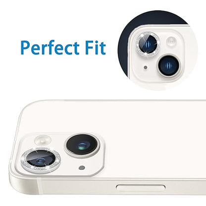 for iPhone 14 & iPhone 14 Plus Camera Lens Protector, Bling Glitter Diamond Lens Cover 9H Tempered Glass Camera Cover Anti Scratch Lens Protector Individual Lens Ring - 2PCS Glitter Silver - color: Silver Glitter