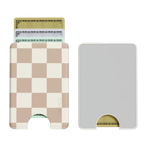 Casely MagWallet | Fit Check | Neutral Checkerboard | Slim Wallet Card Holder | Compatible with MagSafe | Soft-Touch Hard Silicone | Holds Up to 3 Cards - color: Fit Check | Neutral Checkerboard
