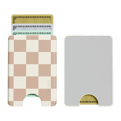 Casely MagWallet | Fit Check | Neutral Checkerboard | Slim Wallet Card Holder | Compatible with MagSafe | Soft-Touch Hard Silicone | Holds Up to 3 Cards - color: Fit Check | Neutral Checkerboard