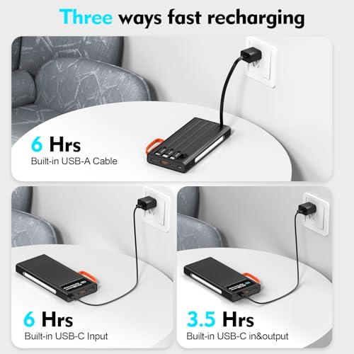 Portable Charger 10000mAh Power Bank Built-in Cable,PD 22.5W Fast Charging Powerbank, LED Display External Battery Pack with LED Lighting, Travel Phone Charger for iPhone 17/16/15/14/13/12,Samsung - color: Black-1