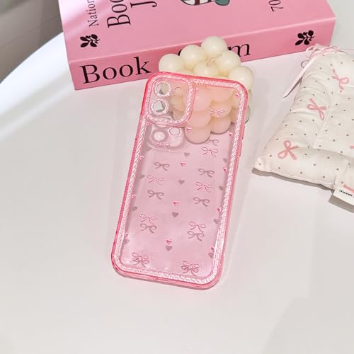 NITITOP Compatible with iPhone 12 Case Cute Clear Pink Glitter Bow Knot Design Shiny Star Sparkle Bling Diamond Girls Women Soft TPU Shockproof Protective Phone Cover - Little Bow Heart - color: Little Bow Heart, size: iPhone 12