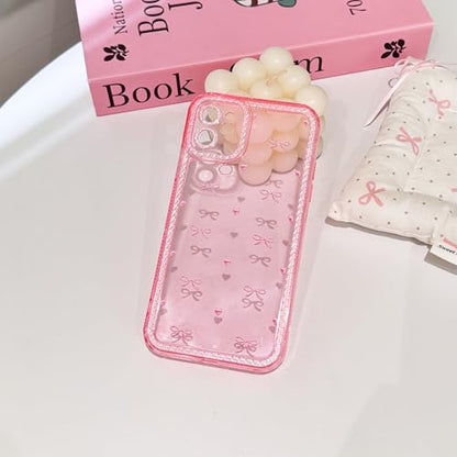 NITITOP Compatible with iPhone 12 Case Cute Clear Pink Glitter Bow Knot Design Shiny Star Sparkle Bling Diamond Girls Women Soft TPU Shockproof Protective Phone Cover - Little Bow Heart - color: Little Bow Heart, size: iPhone 12