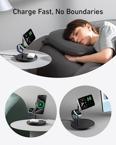Anker MagSafe Charger, MagGo 3-in-1 Qi2 15W Wireless Charging Station - color: Black