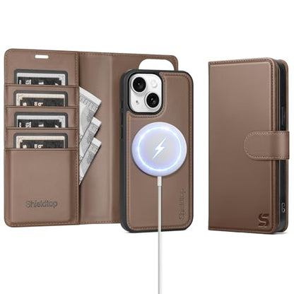 Shieldtop Compatible with MagSafe iPhone 13 Wallet Case,Coffee - color: Coffee, size: iPhone 13 - 6.1"