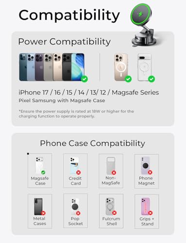 LISEN 15W MagSafe Car Mount Charger, Magnetic Wireless Car Phone Holder - color: Black, size: 1 Pack